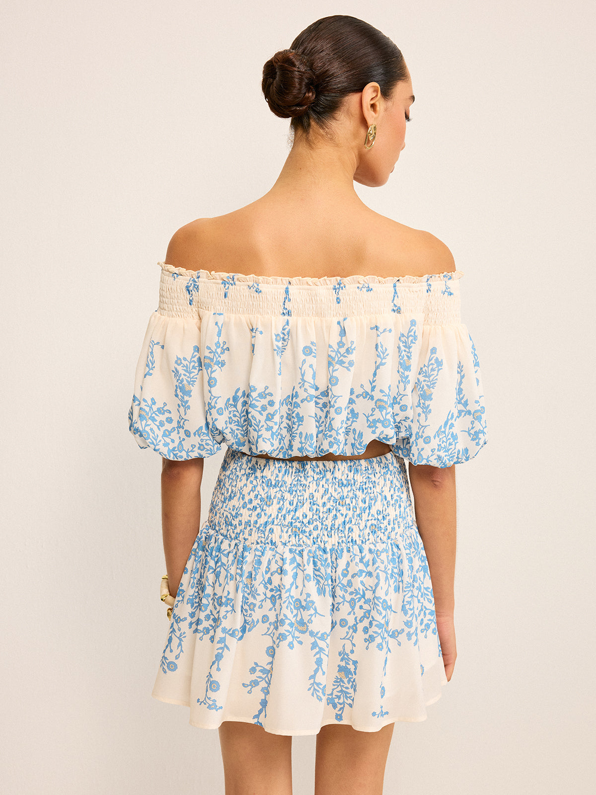 Floral Off-Shoulder Crop Top and Cinching Skirt Set-Massicos