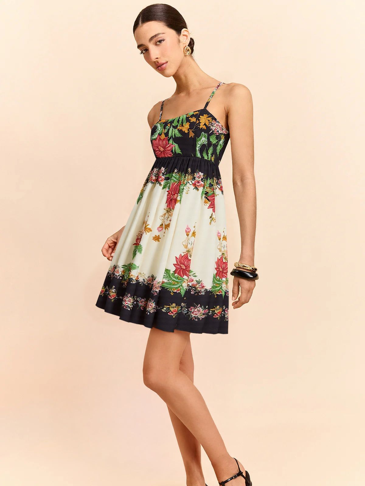 Floral Print Spaghetti Strap Mini Dress-Massicos