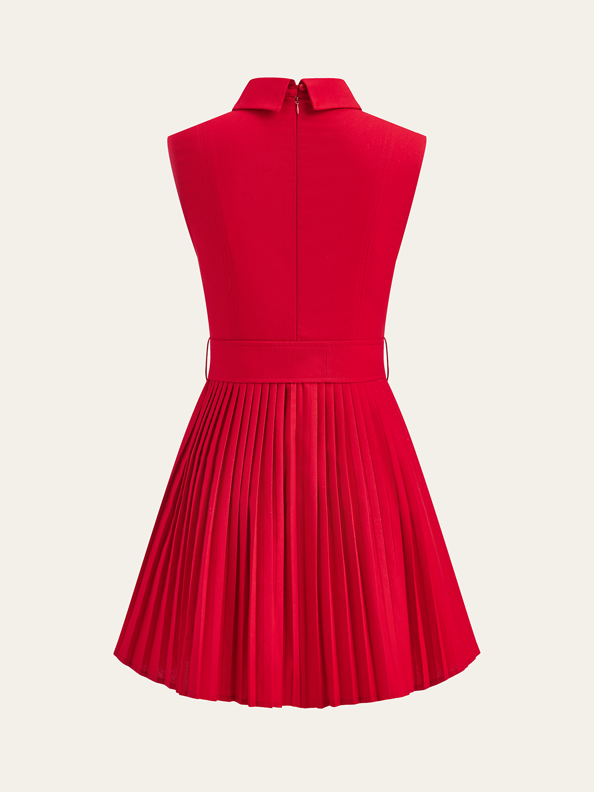 Shirt-Collar Pleated Dress with Belt-Massicos