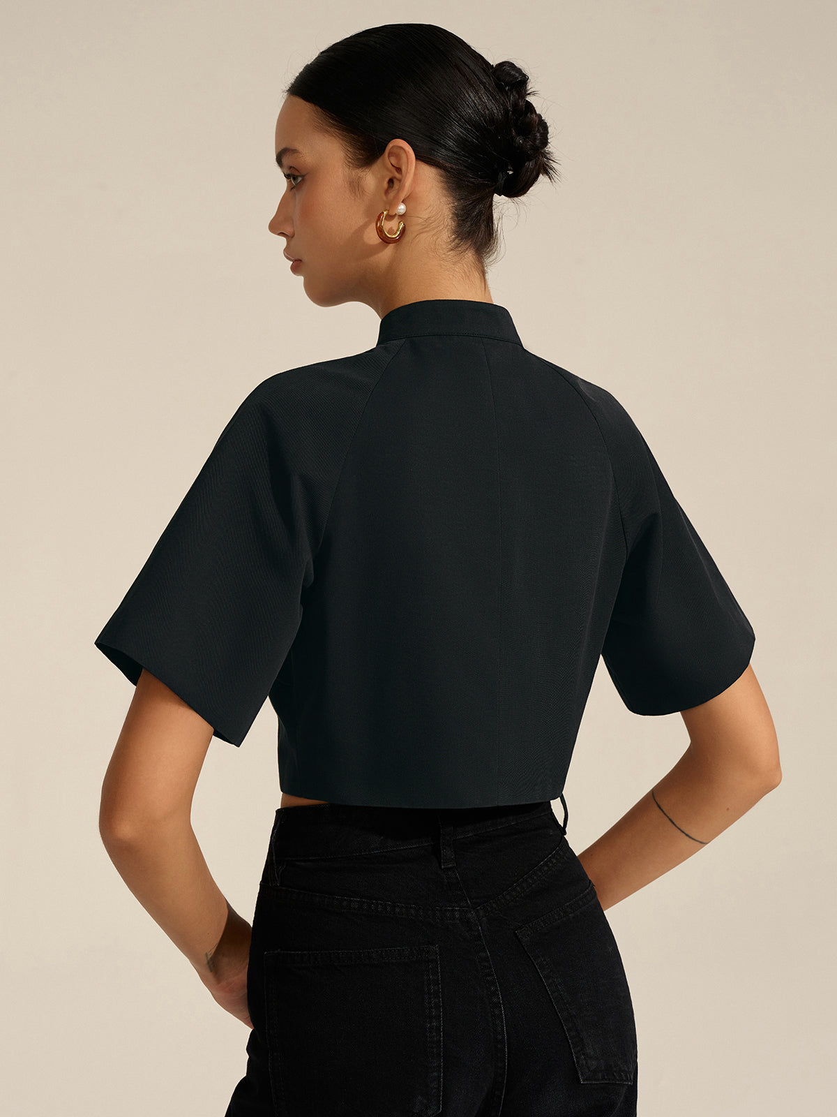 Metal Decor Cropped Blouse-Massicos