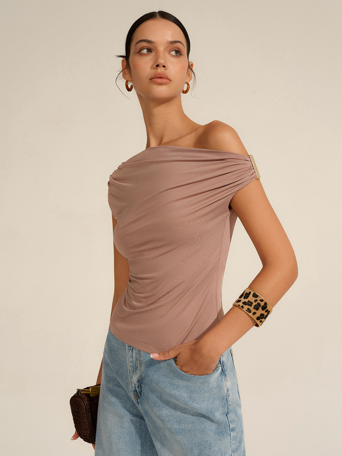 Ruched One-Shoulder Top-Massicos