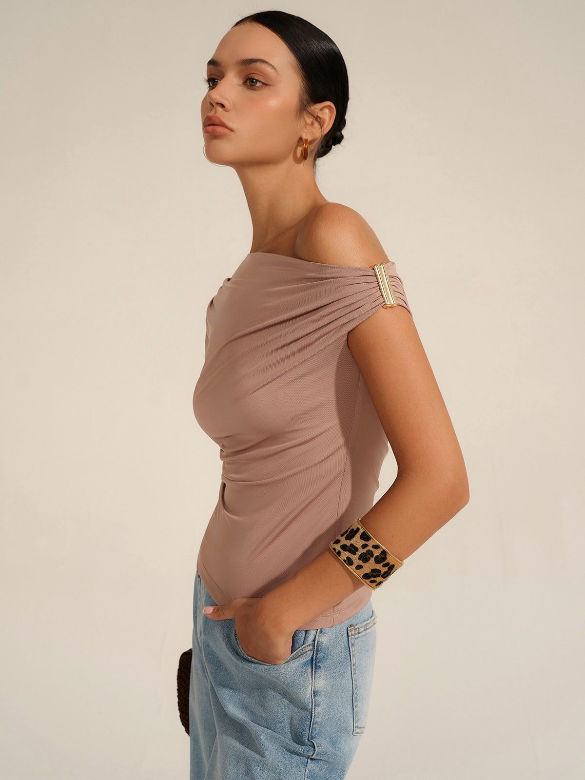 Ruched One-Shoulder Top-Massicos