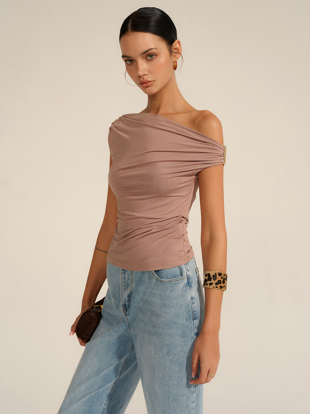 Ruched One-Shoulder Top-Massicos