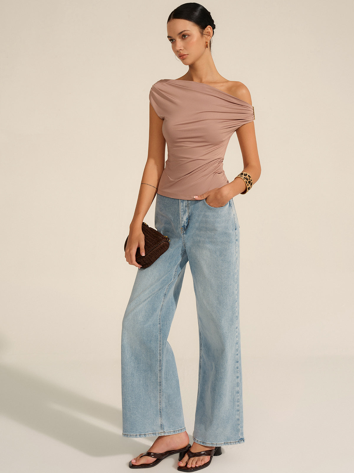 Ruched One-Shoulder Top-Massicos