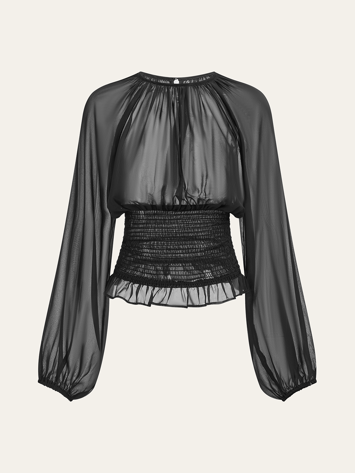 Sheer Chiffon Smocked Waist Blouse-Massicos