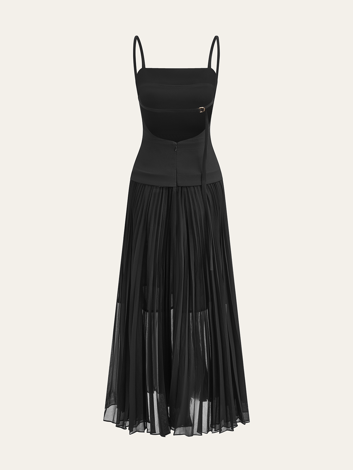 Spaghetti-Strap Backless Pleated Maxi Dress-Massicos