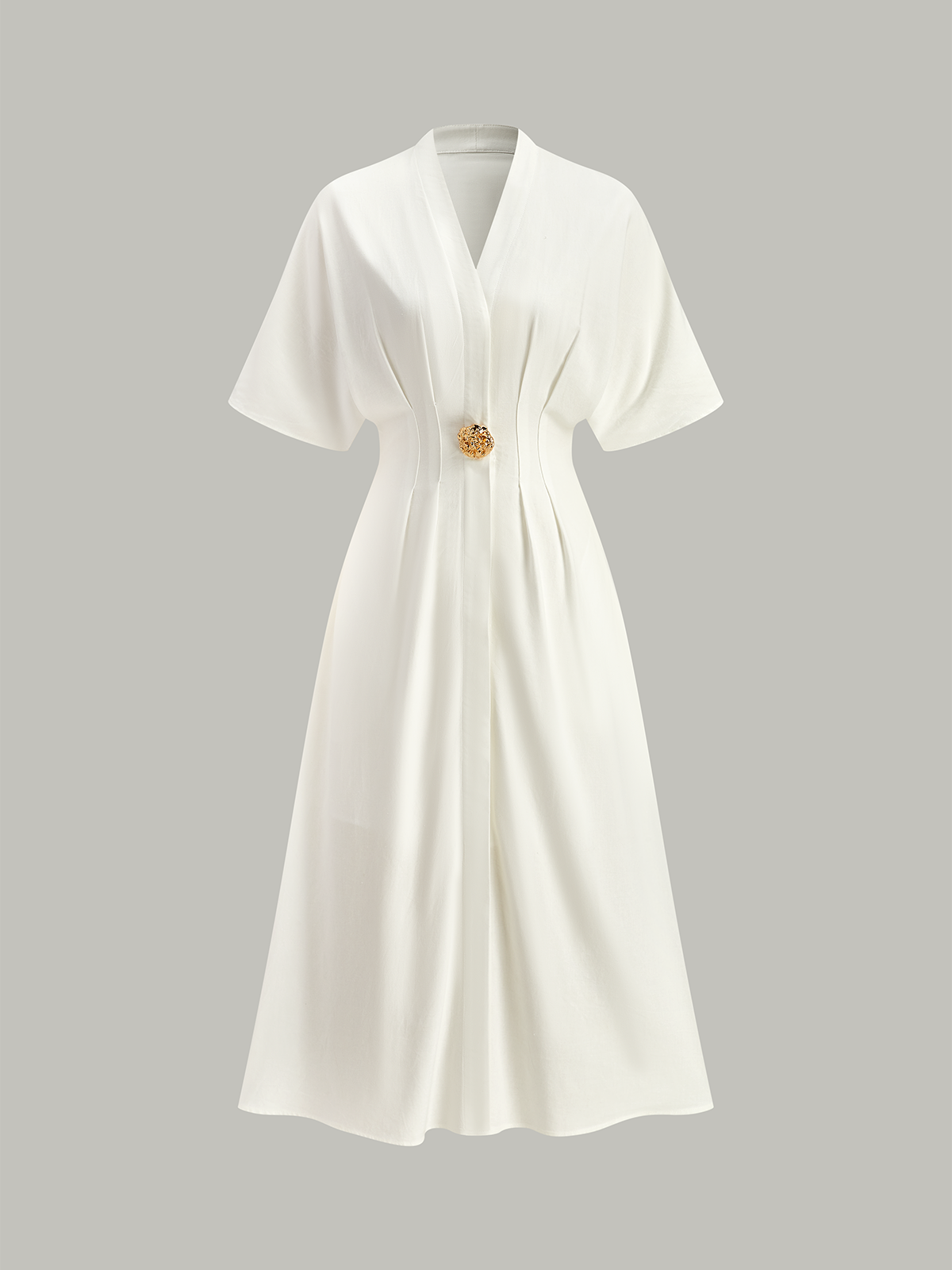Metal Decor V-Neck Midi Dress-Massicos