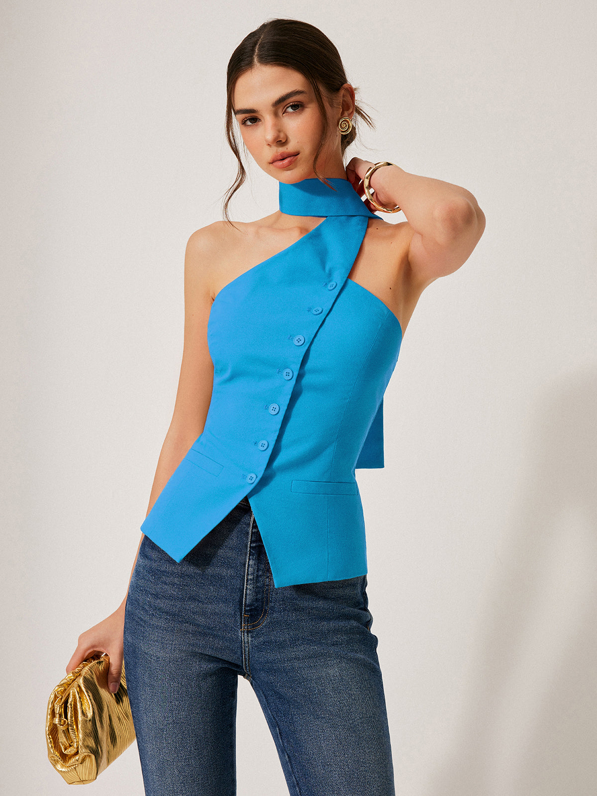 Cotton & Linen Halter Top With Decor Pockets-Massicos