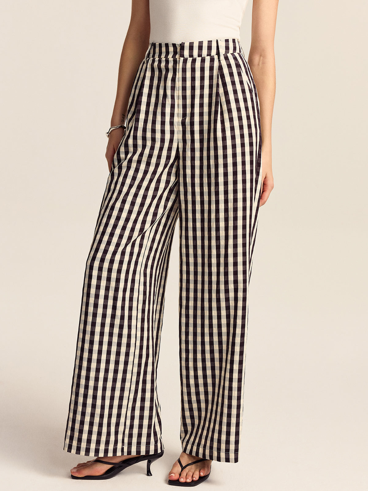 Gingham Wide-Leg Pants-Massicos