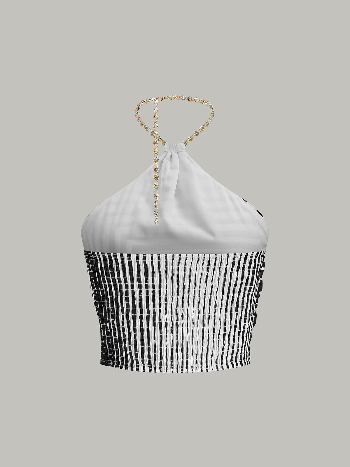 Striped Halter Top with Chain Strap-Massicos