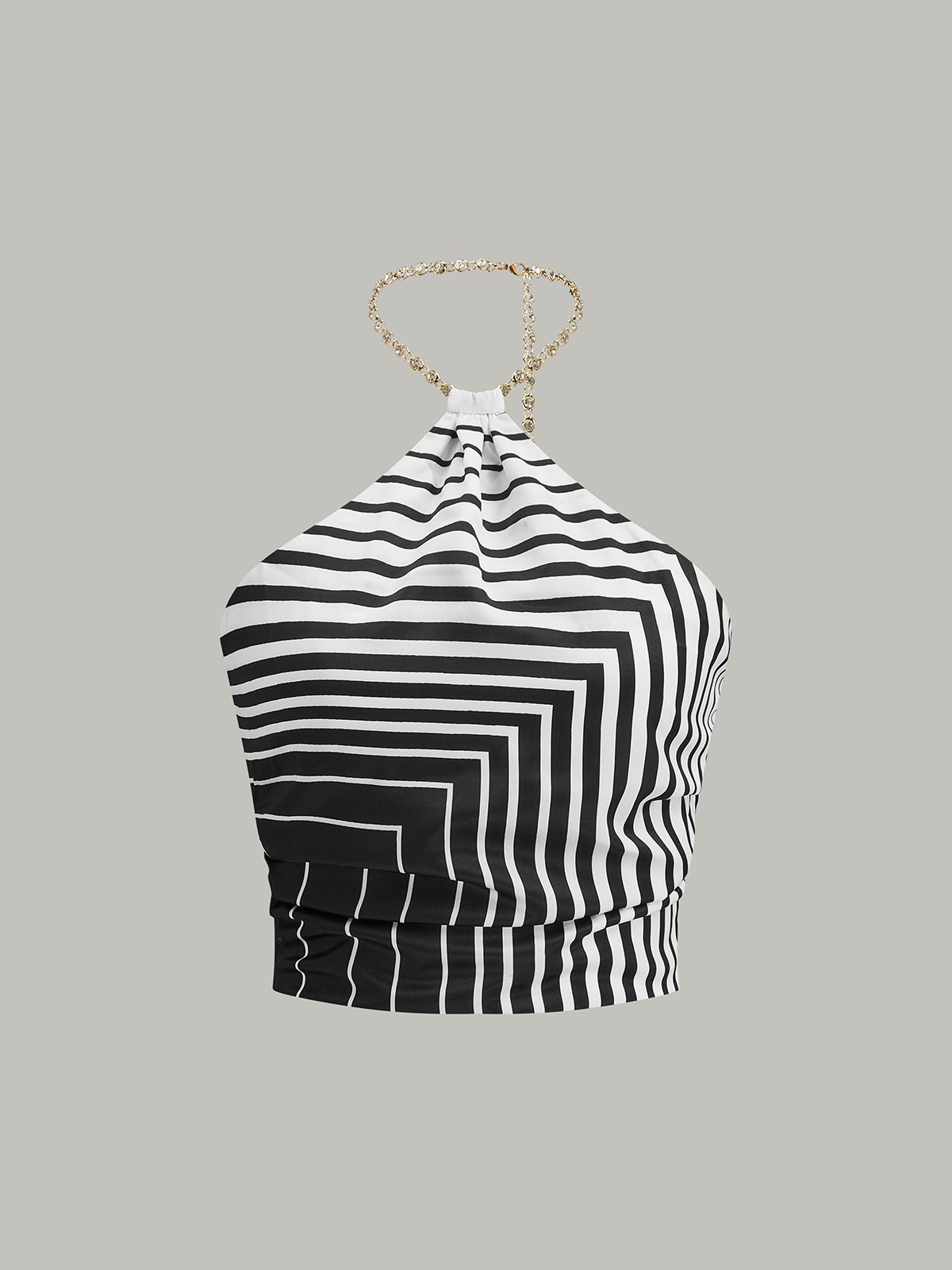 Striped Halter Top with Chain Strap-Massicos