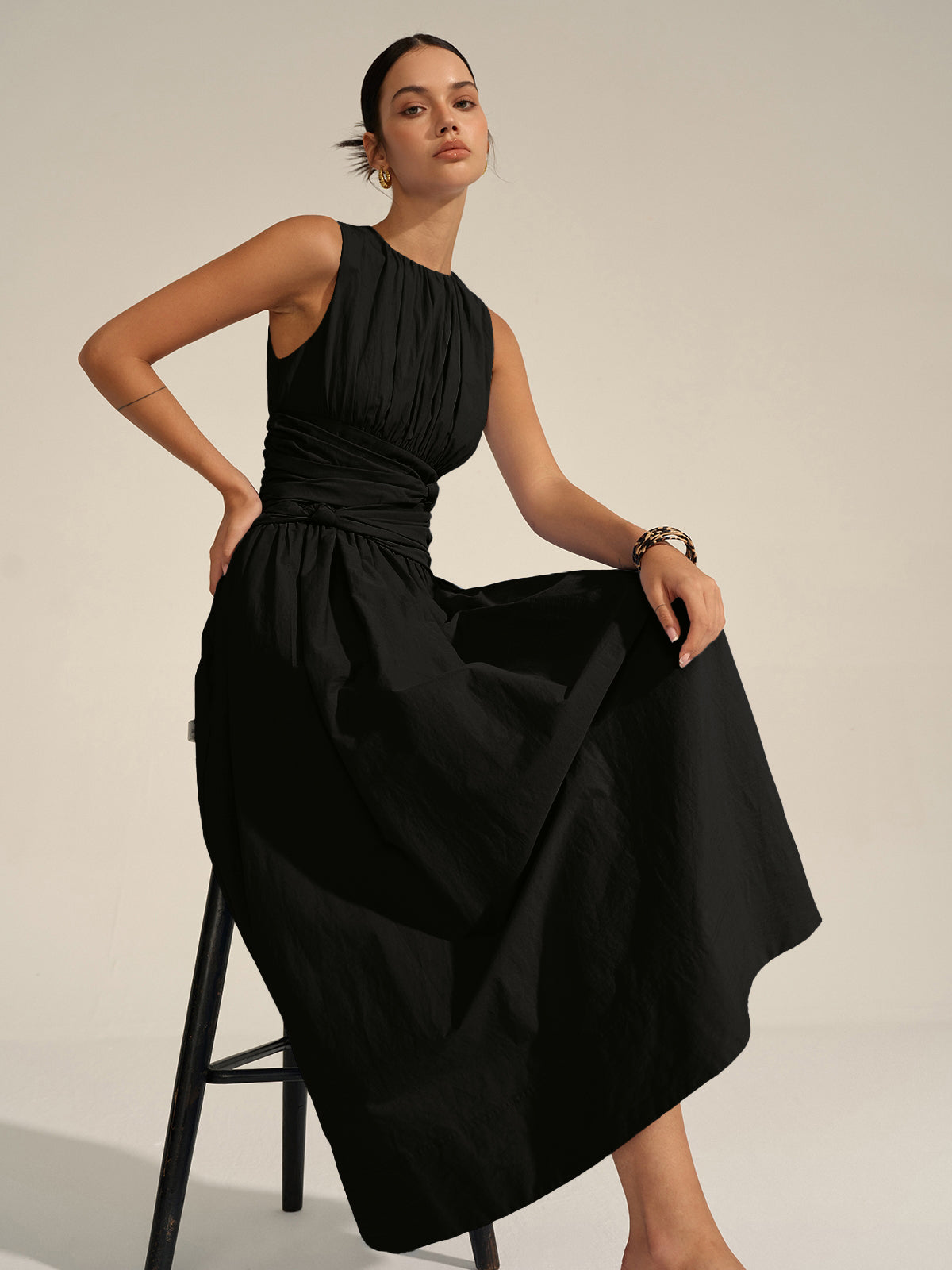 Ruched Waist Maxi Dress-Massicos