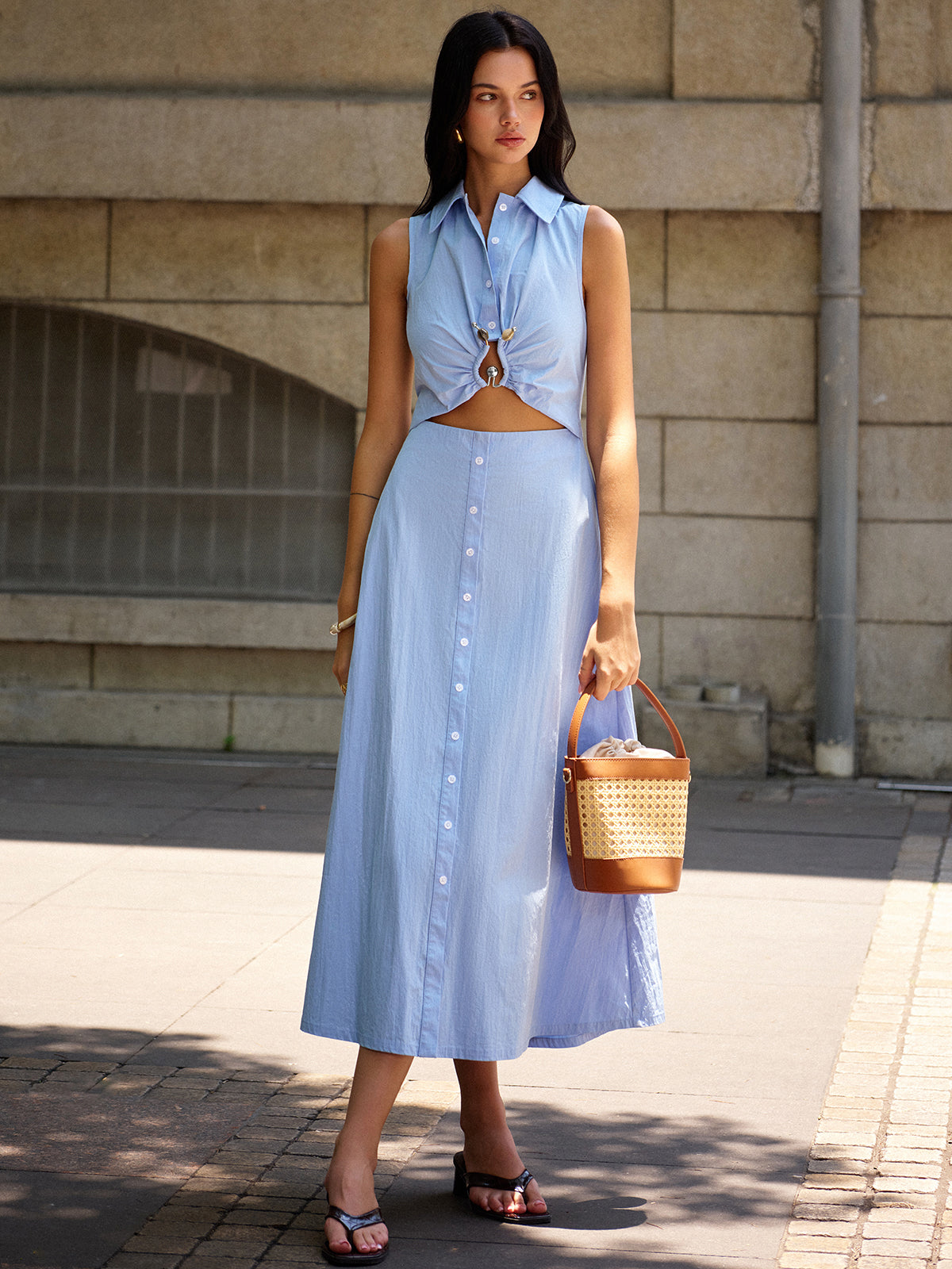 Metal Decor Cutout Dress-Massicos
