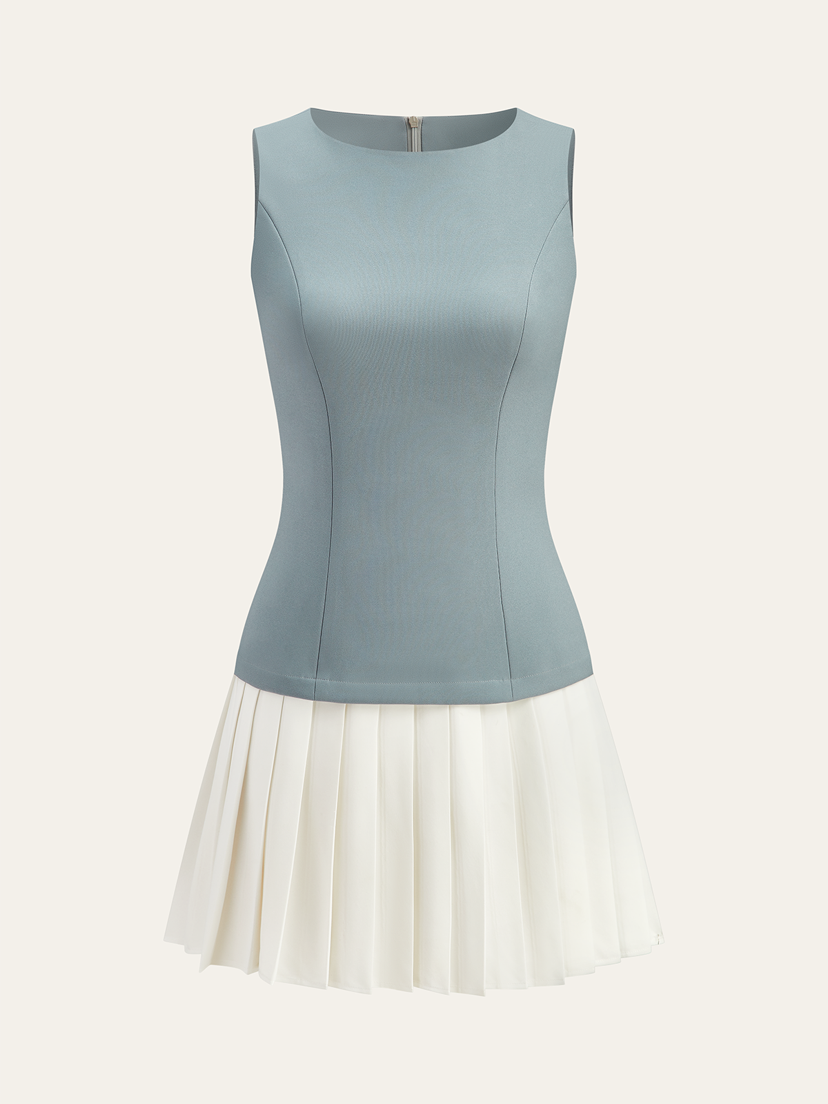Sleeveless Top Pleated Skirt Paneled Mini Dress-Massicos