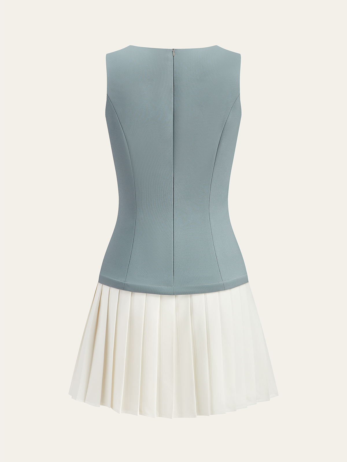 Sleeveless Top Pleated Skirt Paneled Mini Dress-Massicos