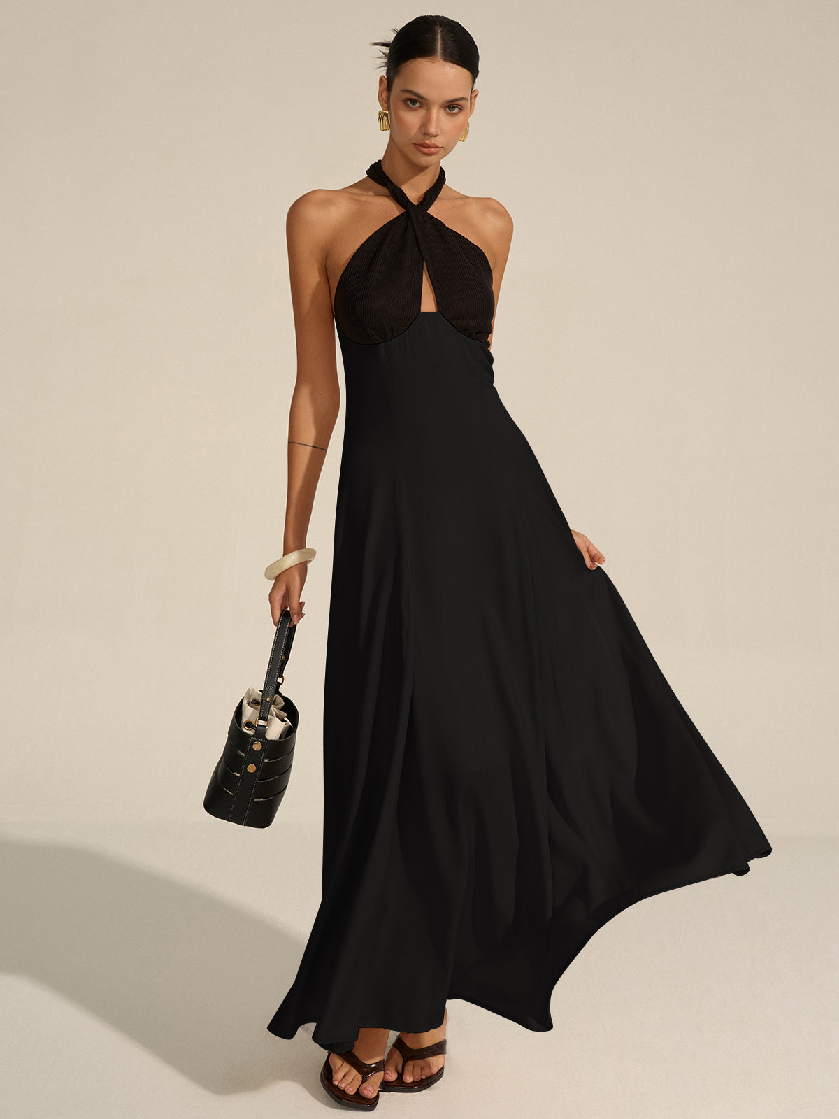 Halter Neck Cut-Out Maxi Dress-Massicos