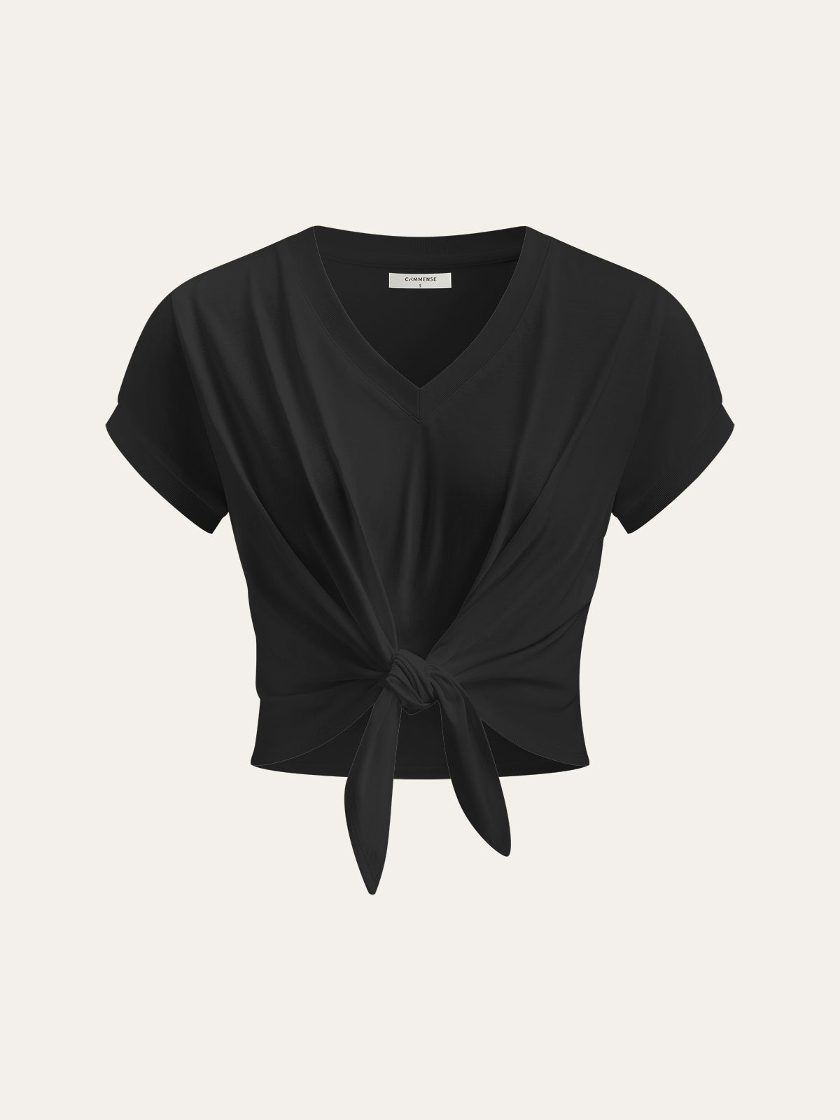 Knot Front V-Neck T-Shirt-Massicos