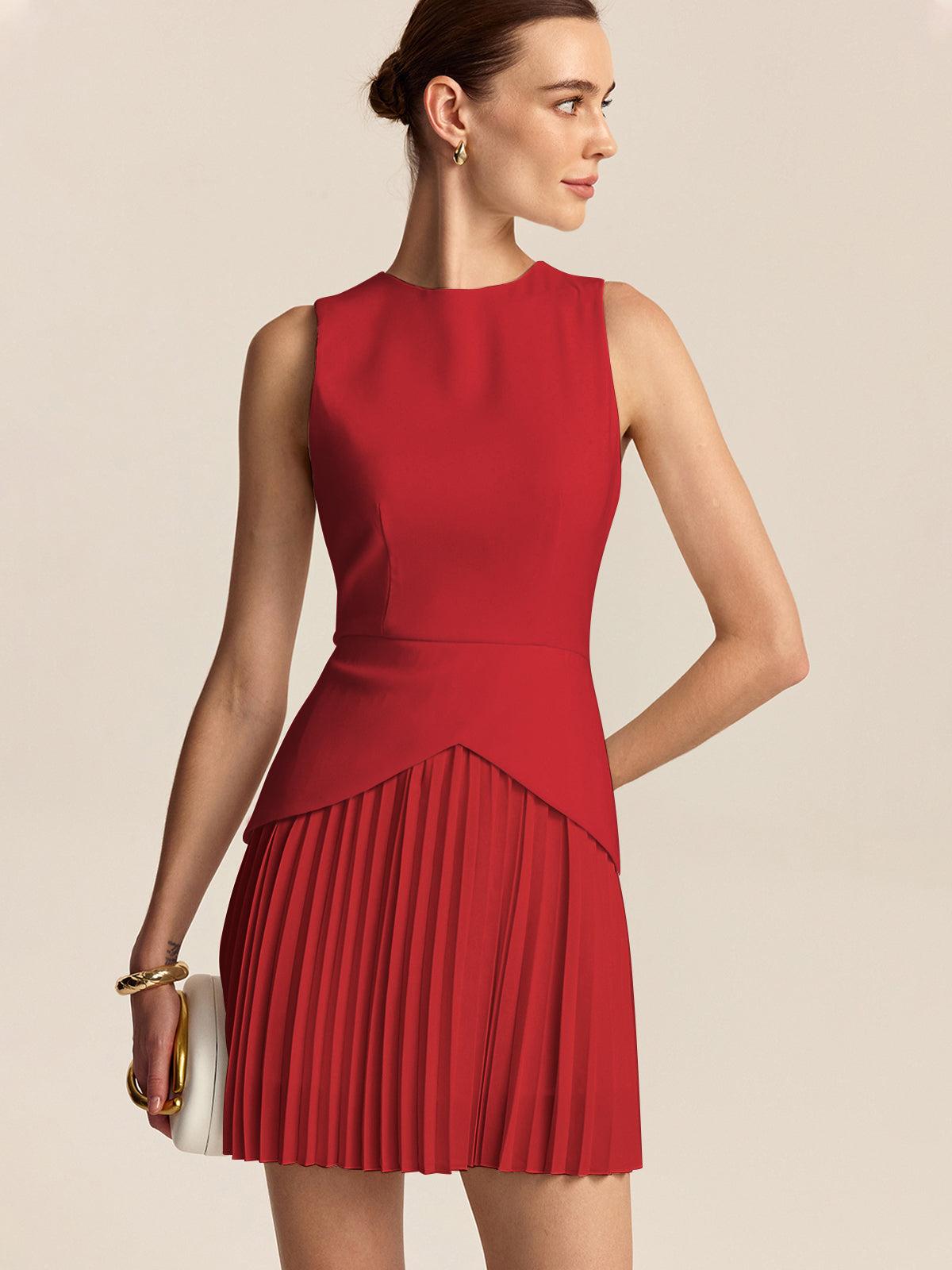 Pleated Hem Mini Dress-Massicos