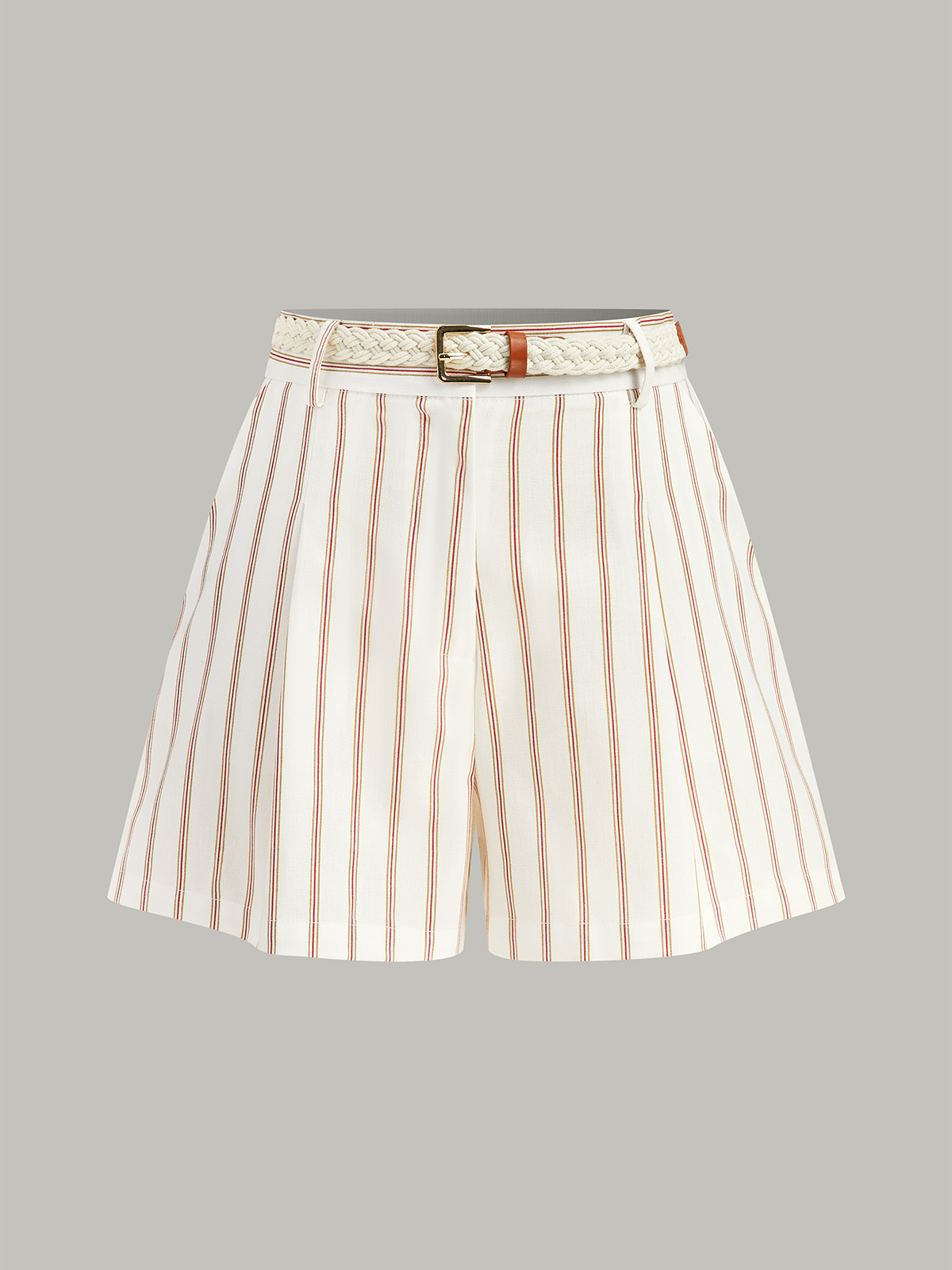 Belted Striped Shorts Set-Massicos