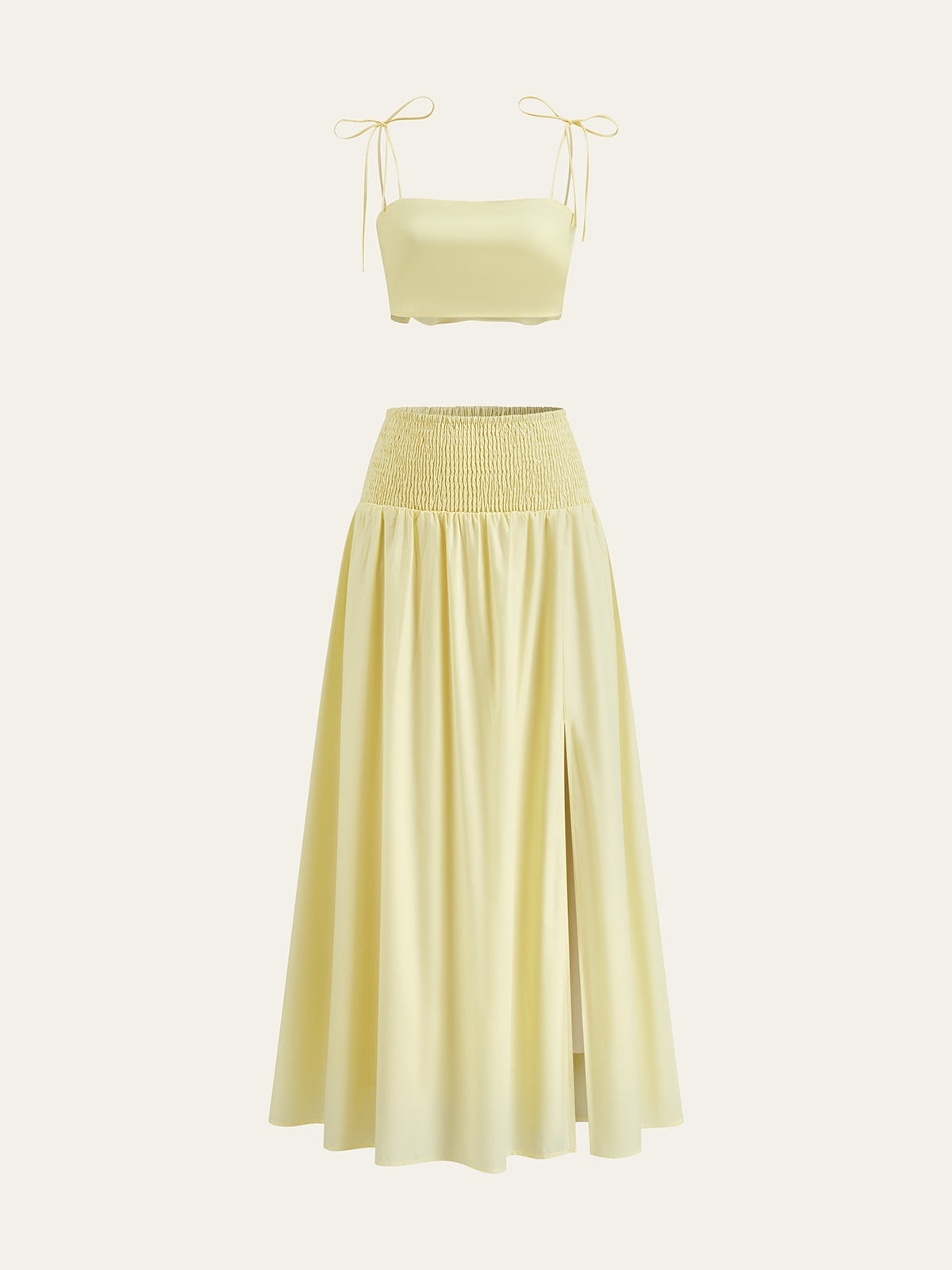 Shirred Waist Split Thigh Skirt Set-Massicos