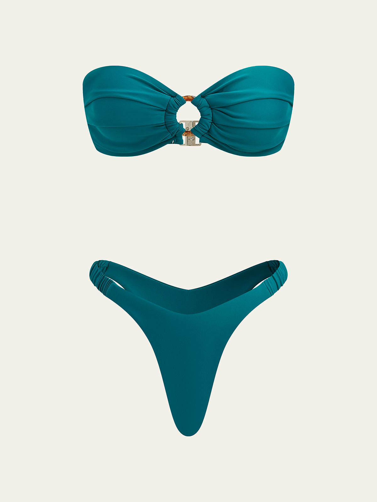 Ruched Bandeau Bikini Set with Ring Detail-Massicos