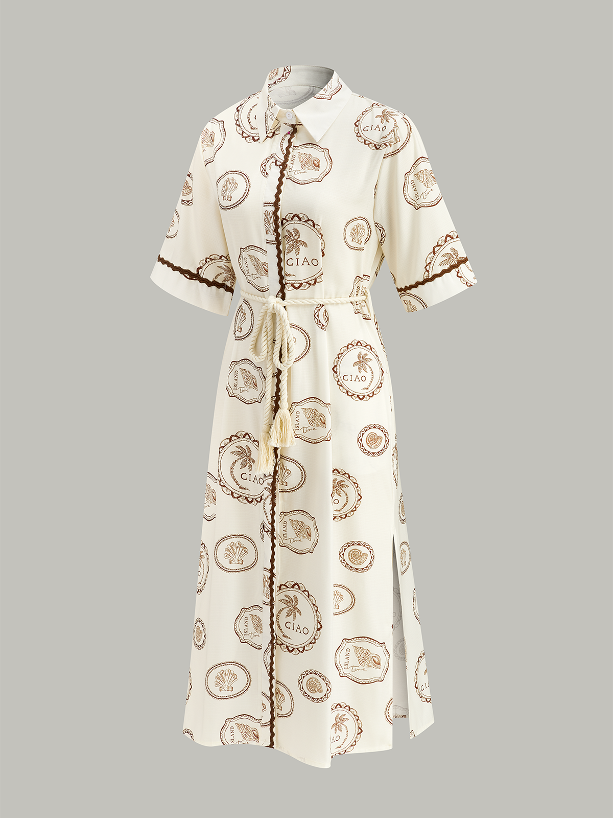 Printed Shirt Dress with Rope Tie Belt-Massicos