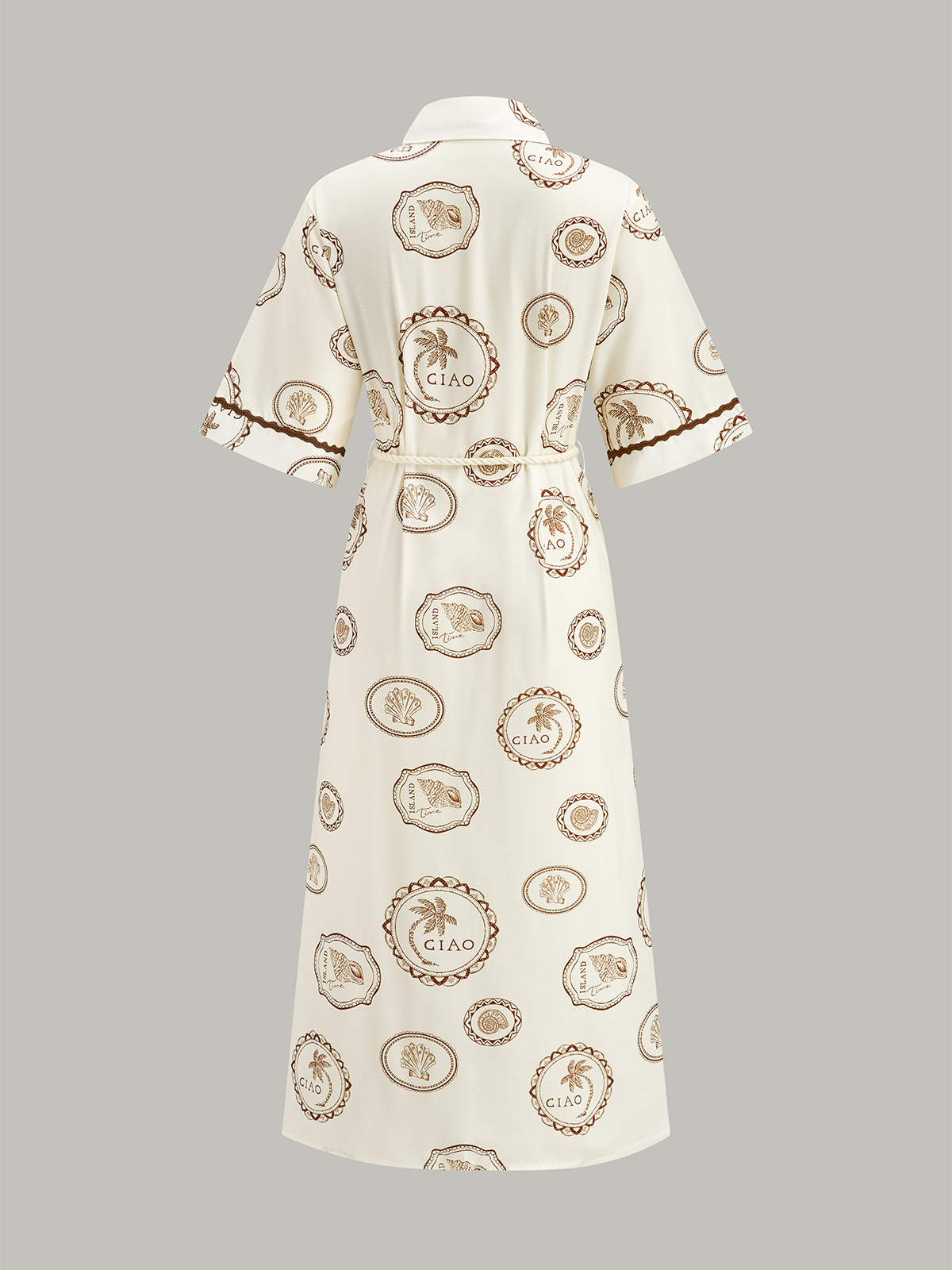 Printed Shirt Dress with Rope Tie Belt-Massicos