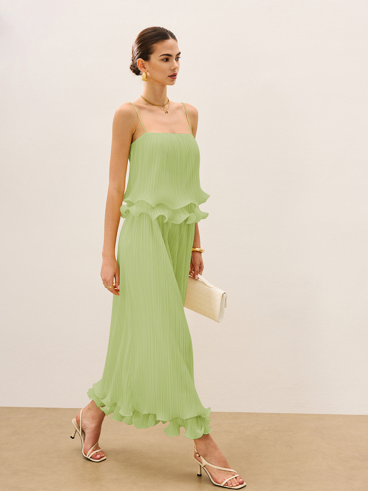 Pleated Layered Ruffle Skirt Set-Massicos