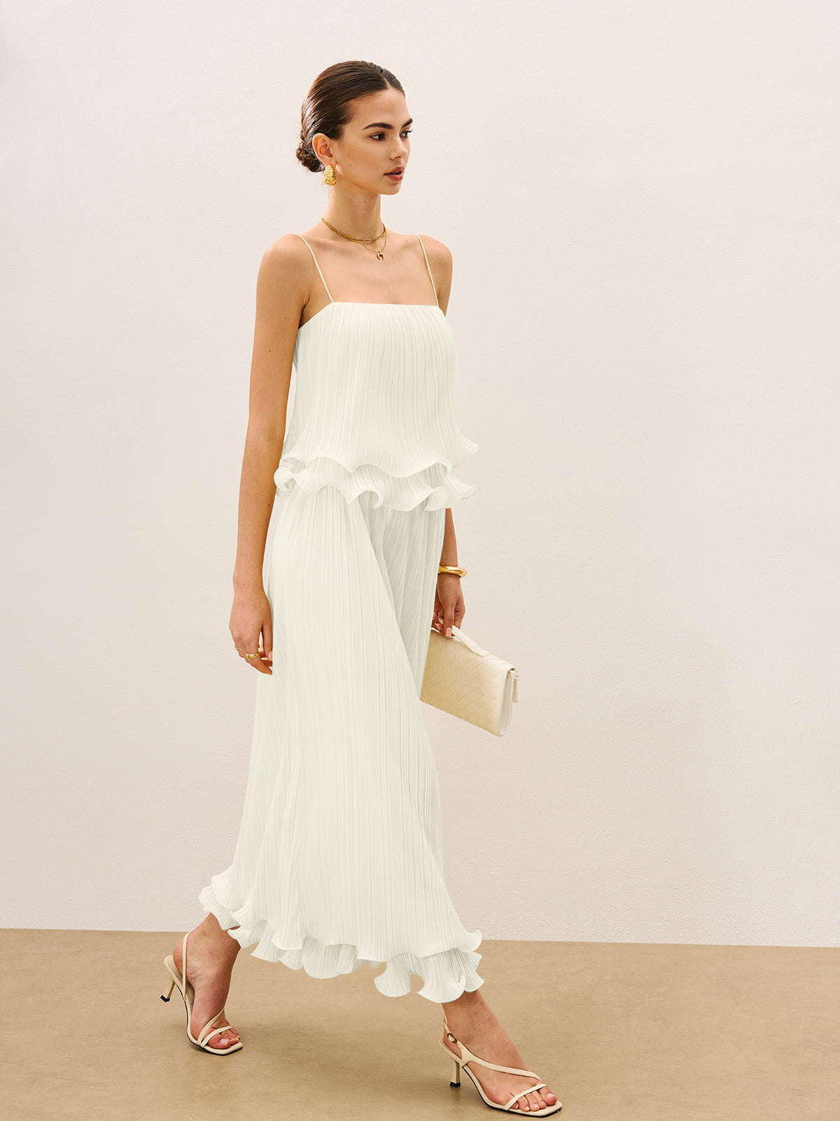 Pleated Layered Ruffle Skirt Set-Massicos