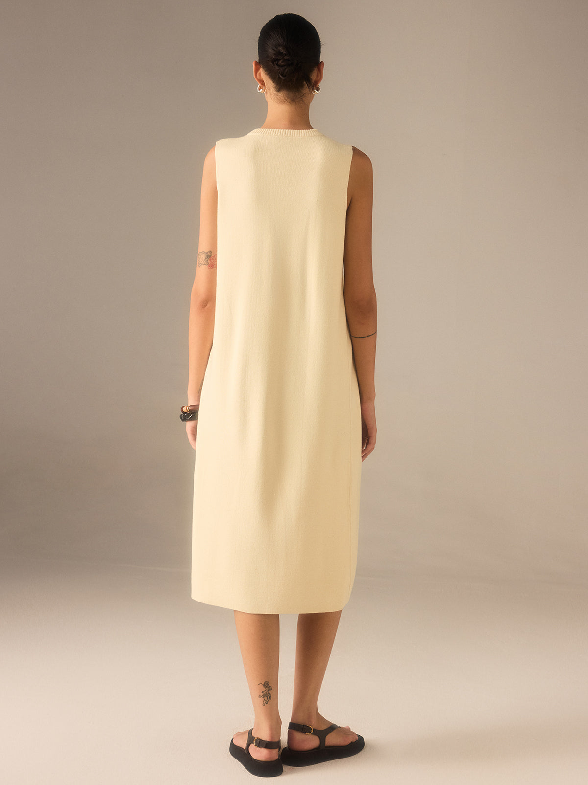Sleeveless Knit Midi Top with Metal Button Front-Massicos
