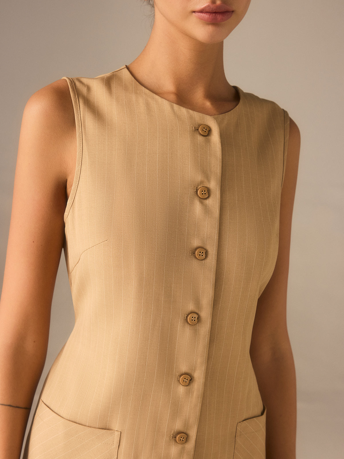 Cotton Blend Buttoned Dress with Pockets and Ties-Massicos