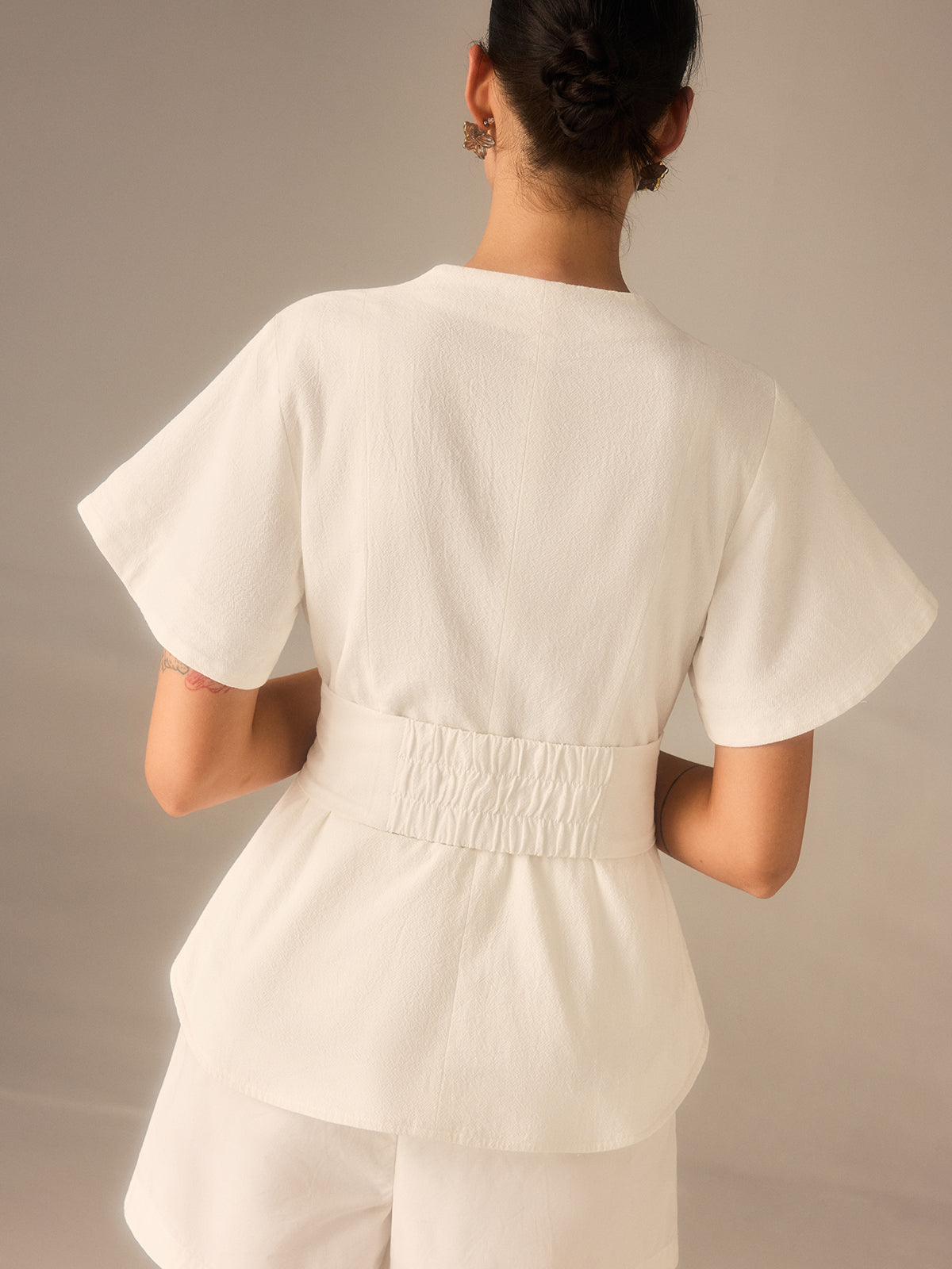 Cotton Square Neckline Top with Belted Waist-Massicos