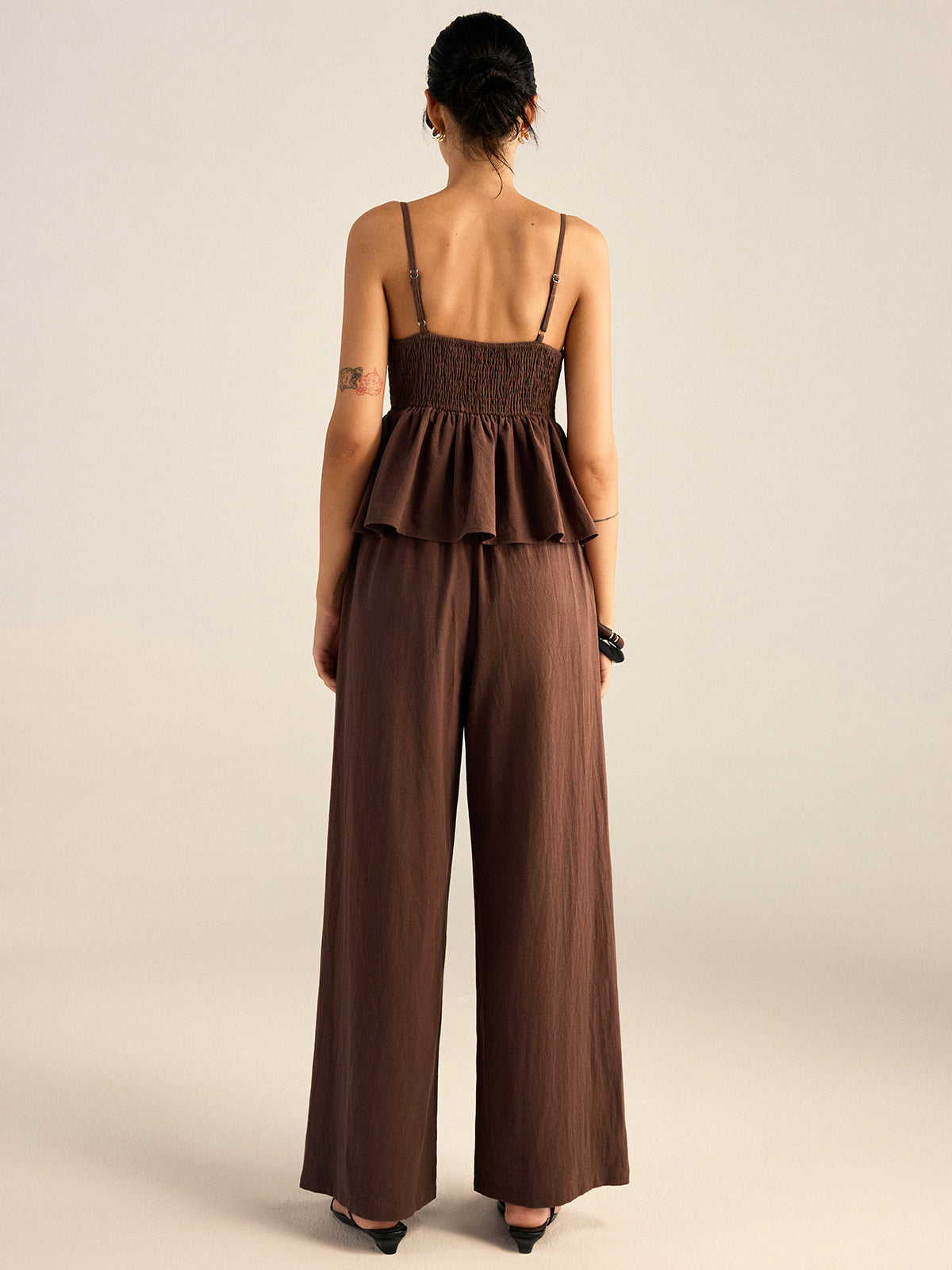 Cotton Peplum Beaded Straps Top and Pants set-Massicos