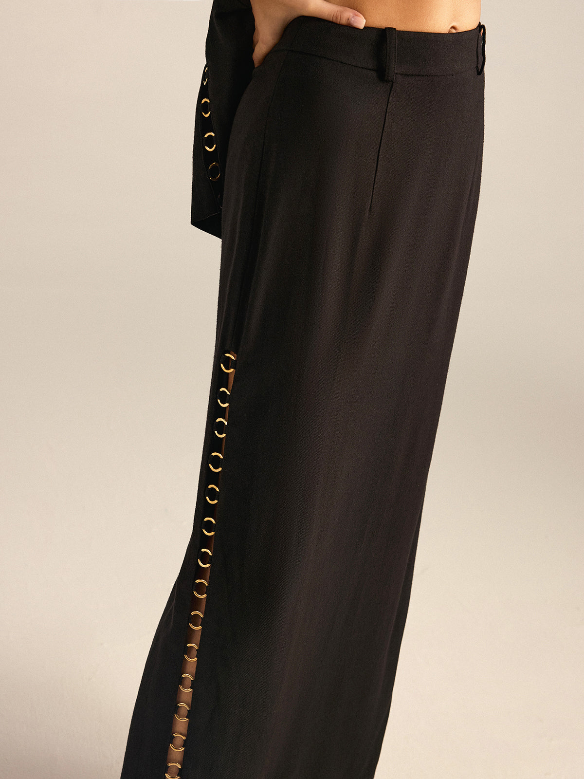 Metal Eyelet Detail Maxi Skirt-Massicos