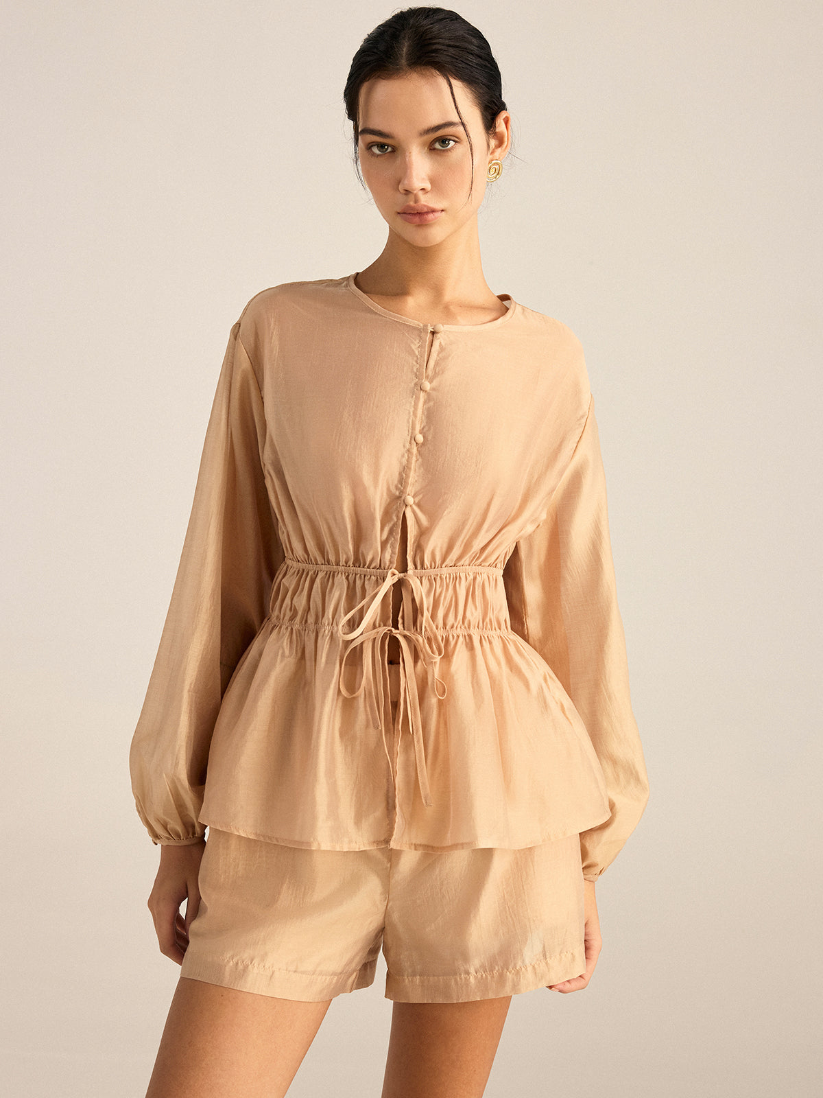 Tencel Tie-Waist Top and Shorts Set-Massicos