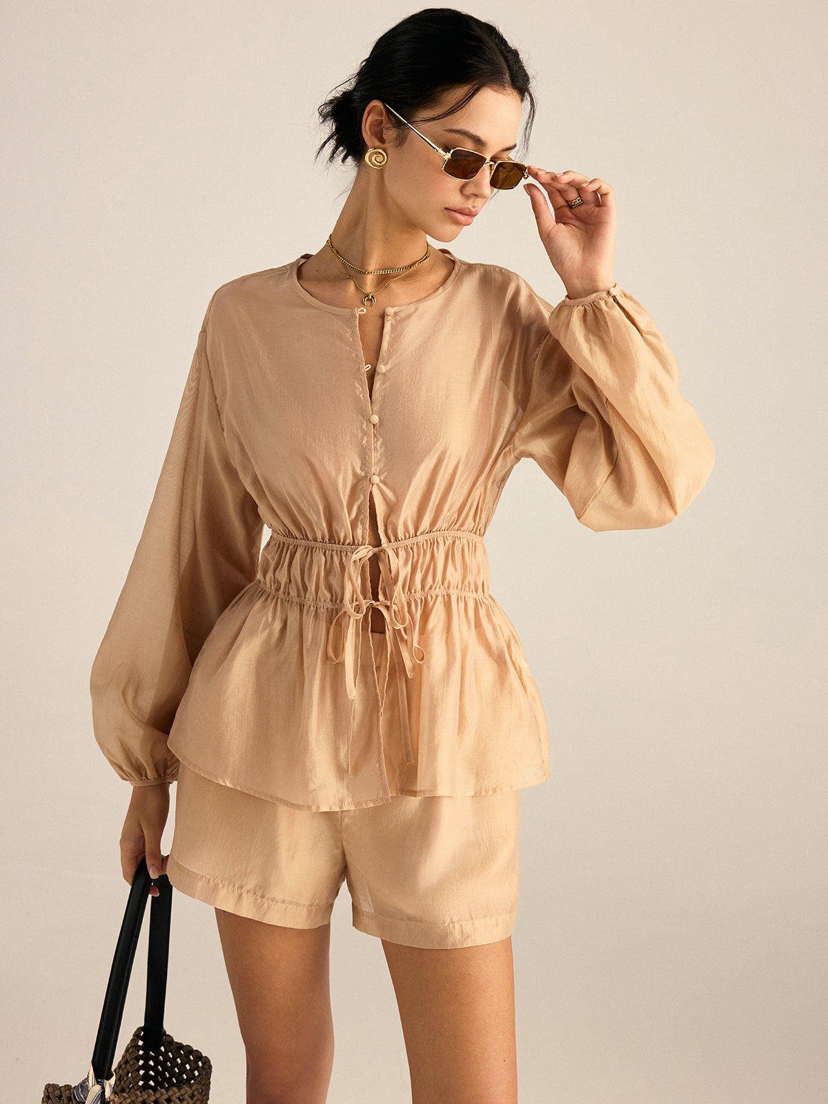 Tencel Tie-Waist Top and Shorts Set-Massicos