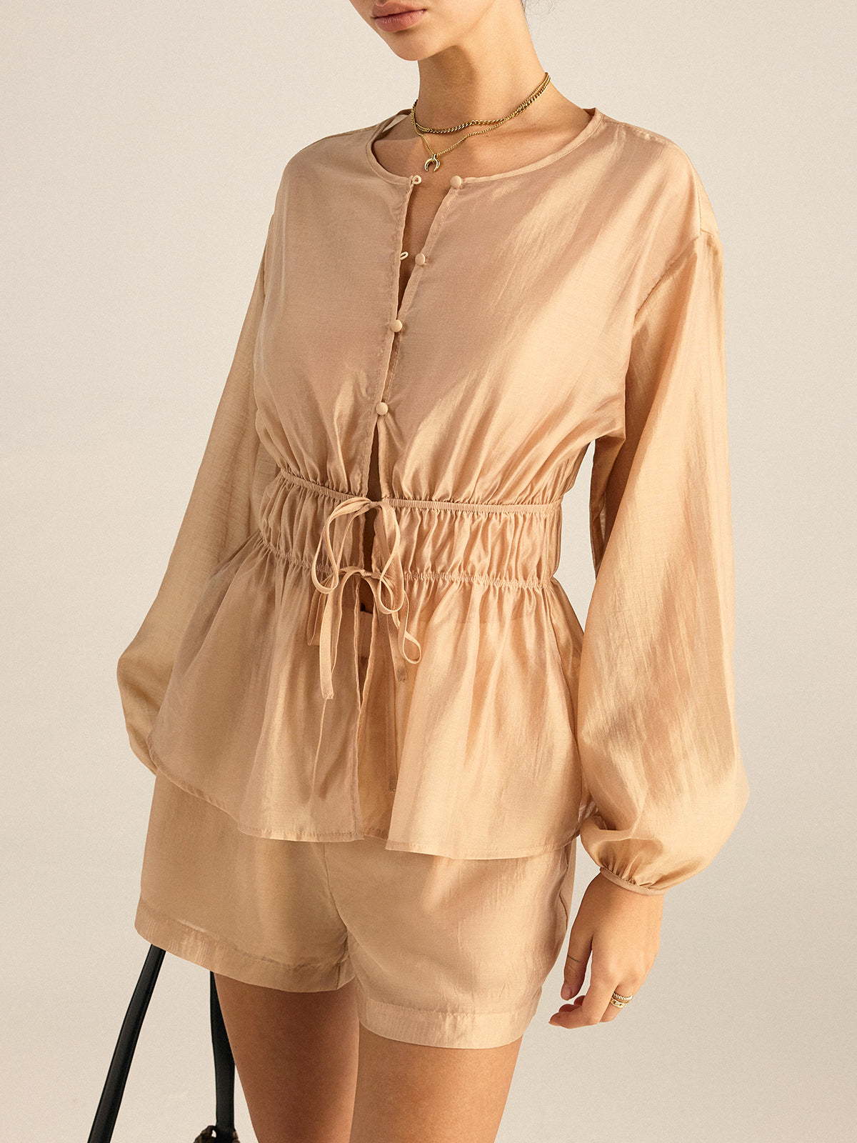 Tencel Tie-Waist Top and Shorts Set-Massicos