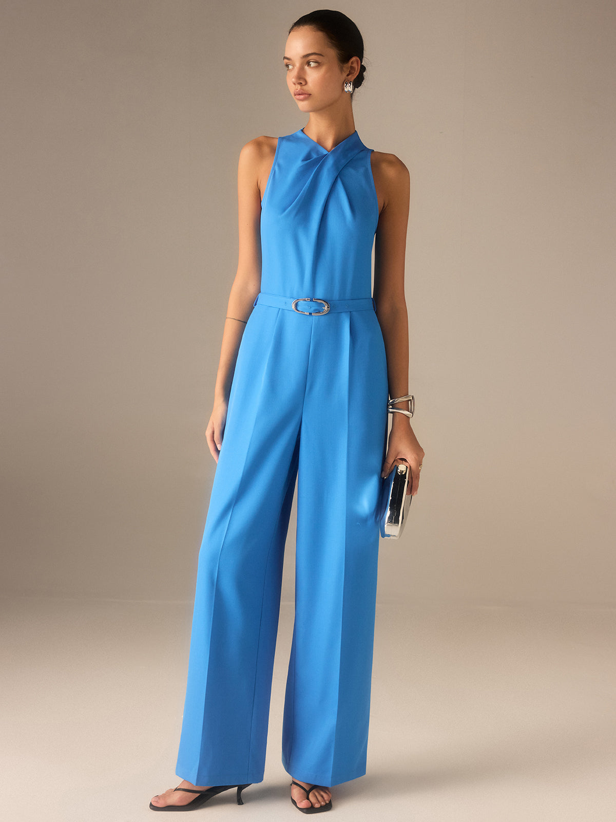 Sleeveless Belted Twist Jumpsuit-Massicos