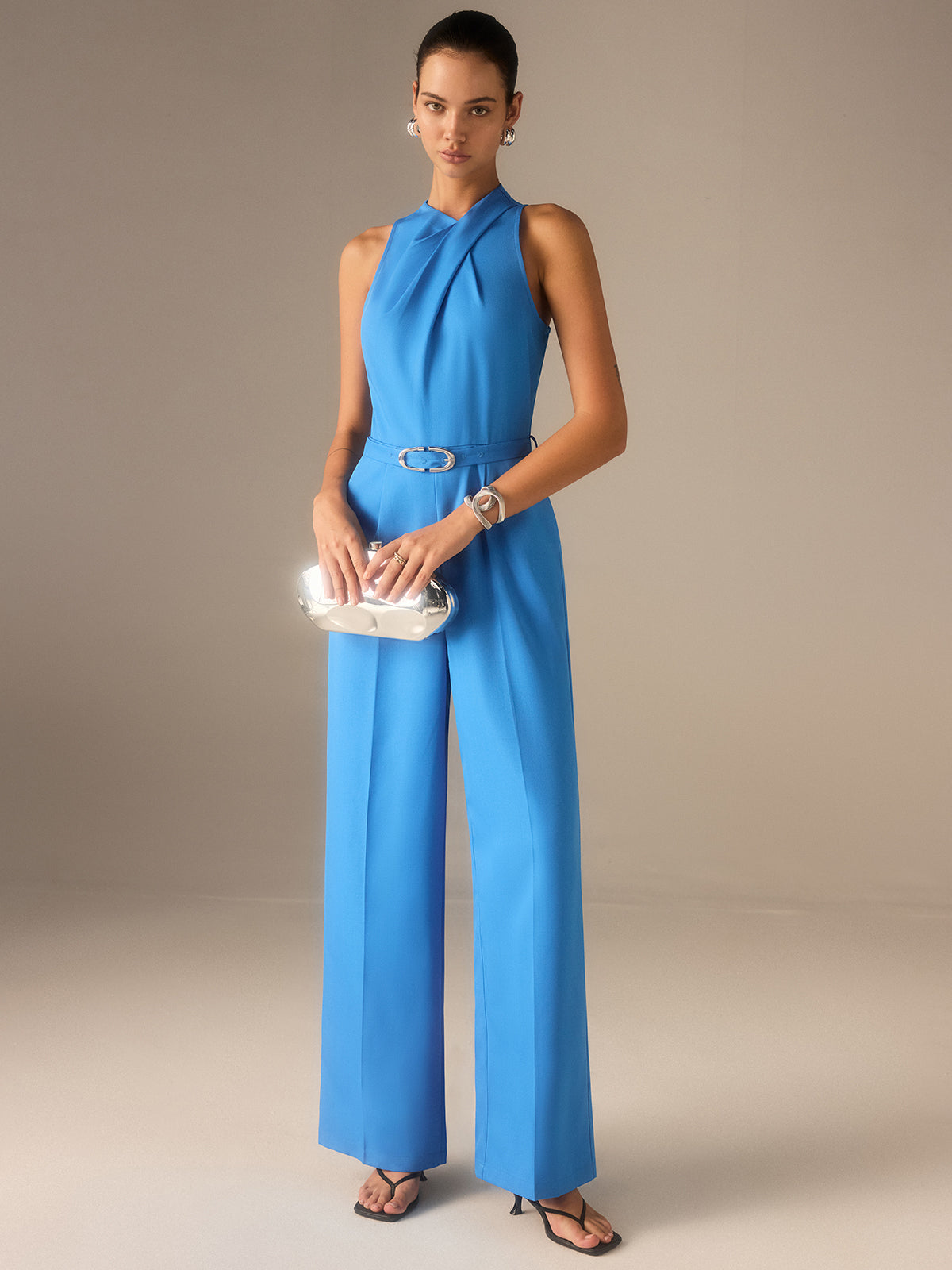 Sleeveless Belted Twist Jumpsuit-Massicos