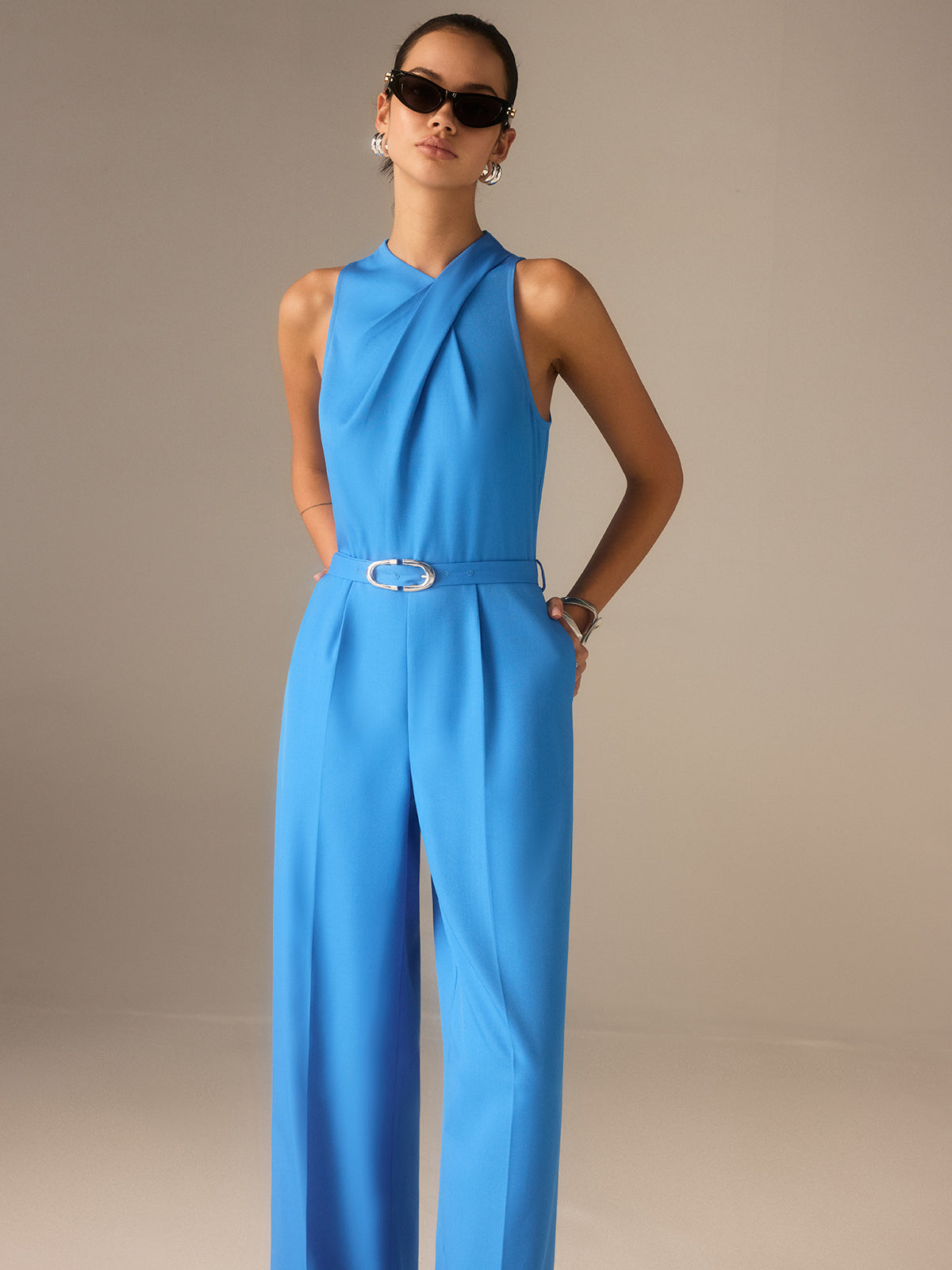 Sleeveless Belted Twist Jumpsuit-Massicos