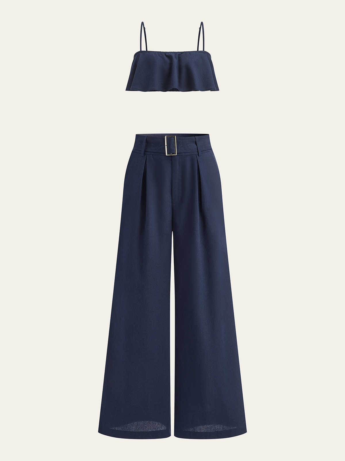 Ruffled Cami Top and Wide-Leg Pants Set-Massicos