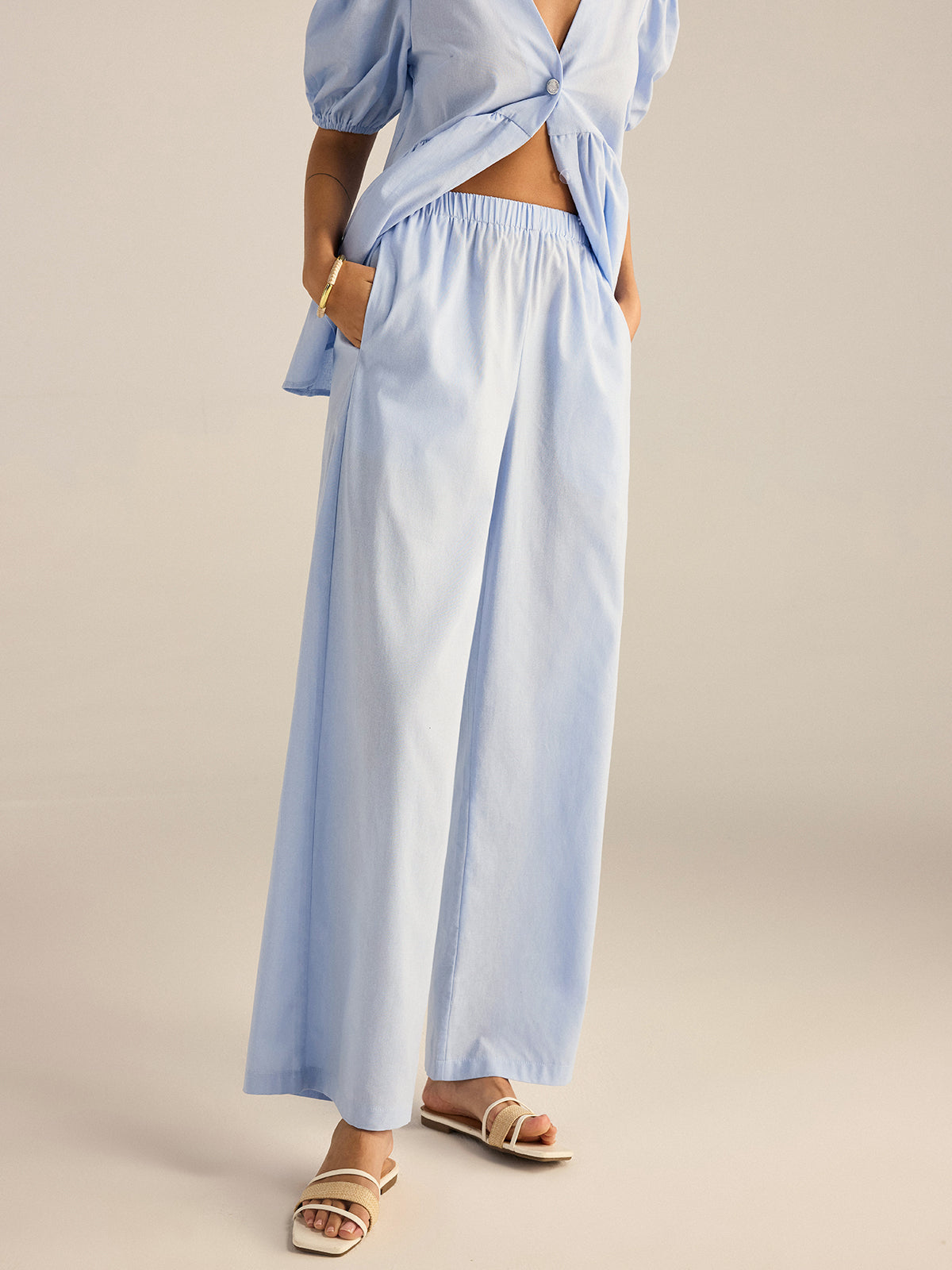 Cotton Peplum Top and Pants Set-Massicos