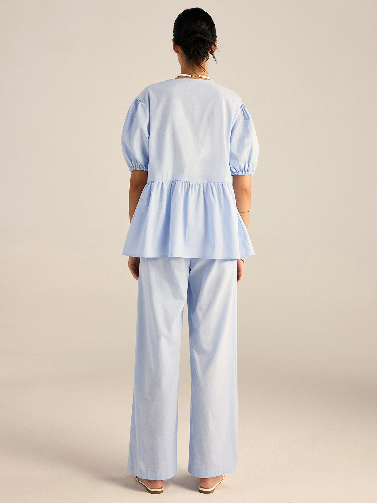 Cotton Peplum Top and Pants Set-Massicos