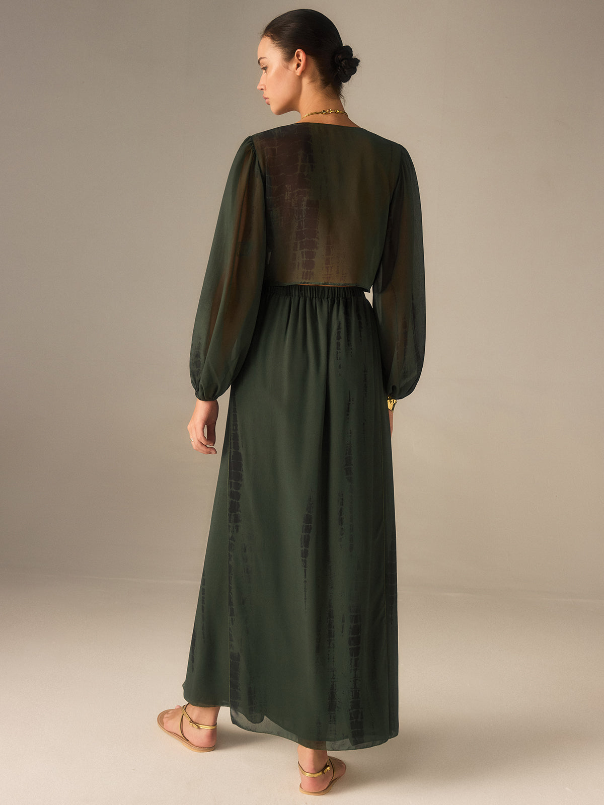 Chiffon Crop Top and Slit Maxi Skirt Set-Massicos