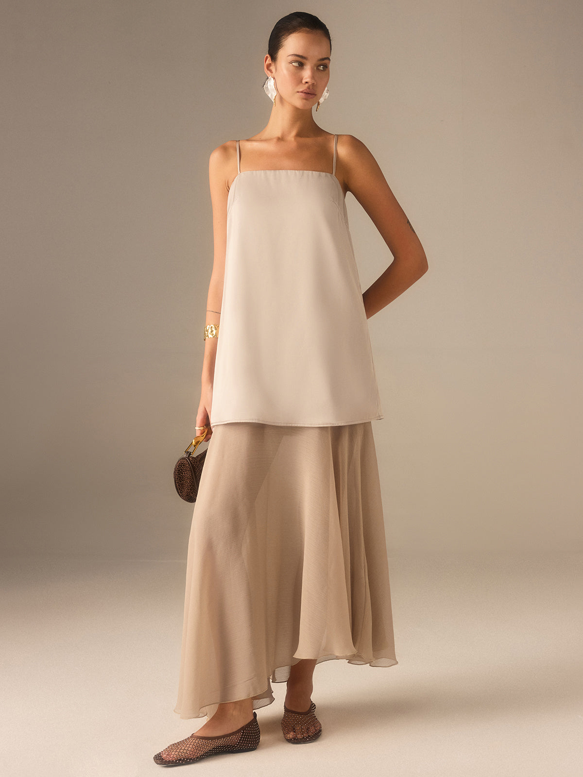 2 in 1 Semi-Sheer Chiffon Cami Maxi Dress-Massicos