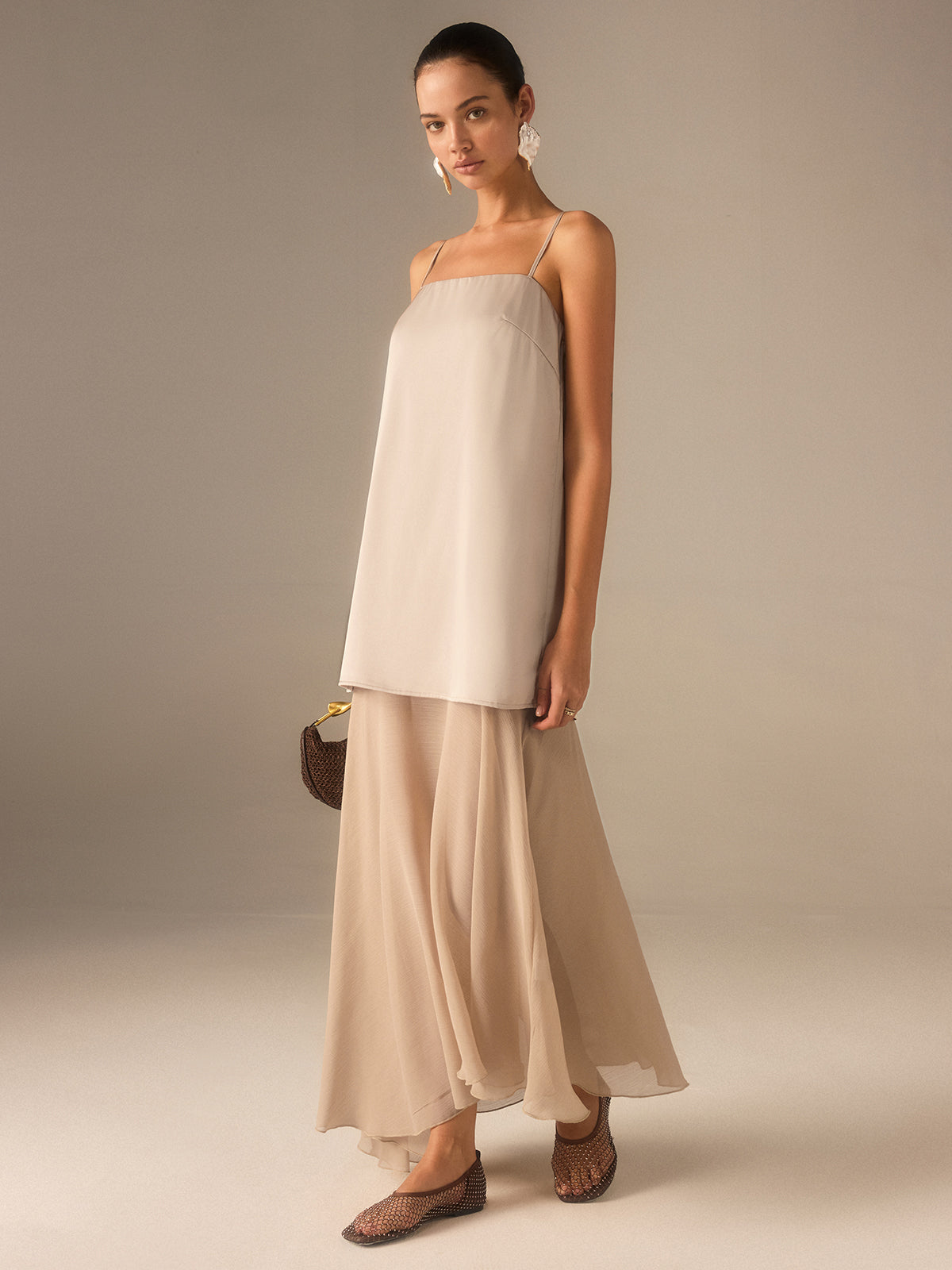 2 in 1 Semi-Sheer Chiffon Cami Maxi Dress-Massicos