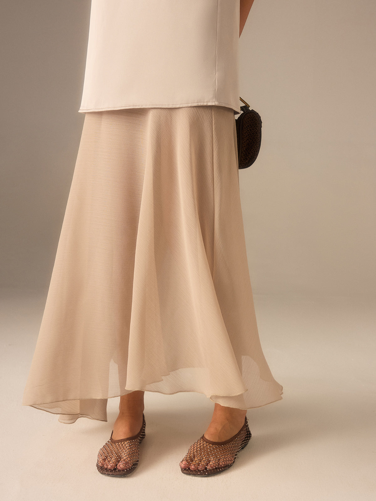 2 in 1 Semi-Sheer Chiffon Cami Maxi Dress-Massicos