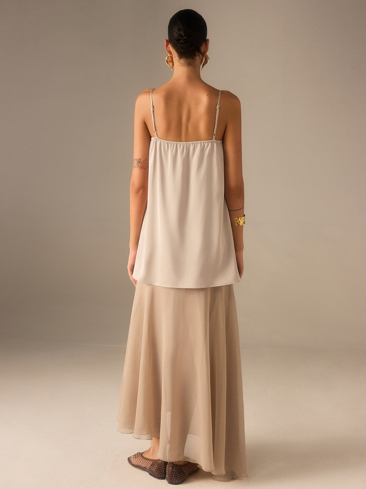 2 in 1 Semi-Sheer Chiffon Cami Maxi Dress-Massicos