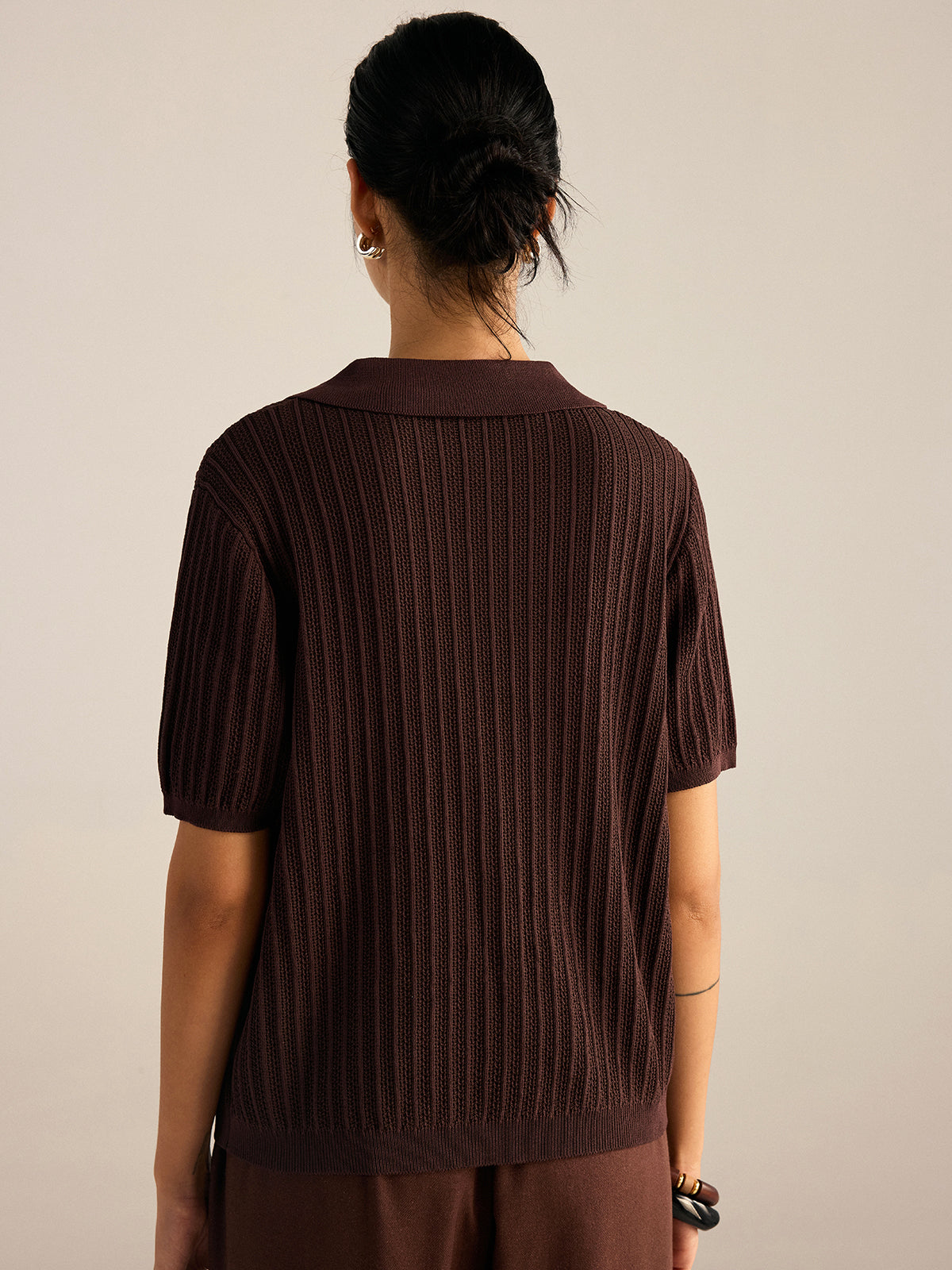 Ribbed Knit Polo-Collar Cardigan-Massicos