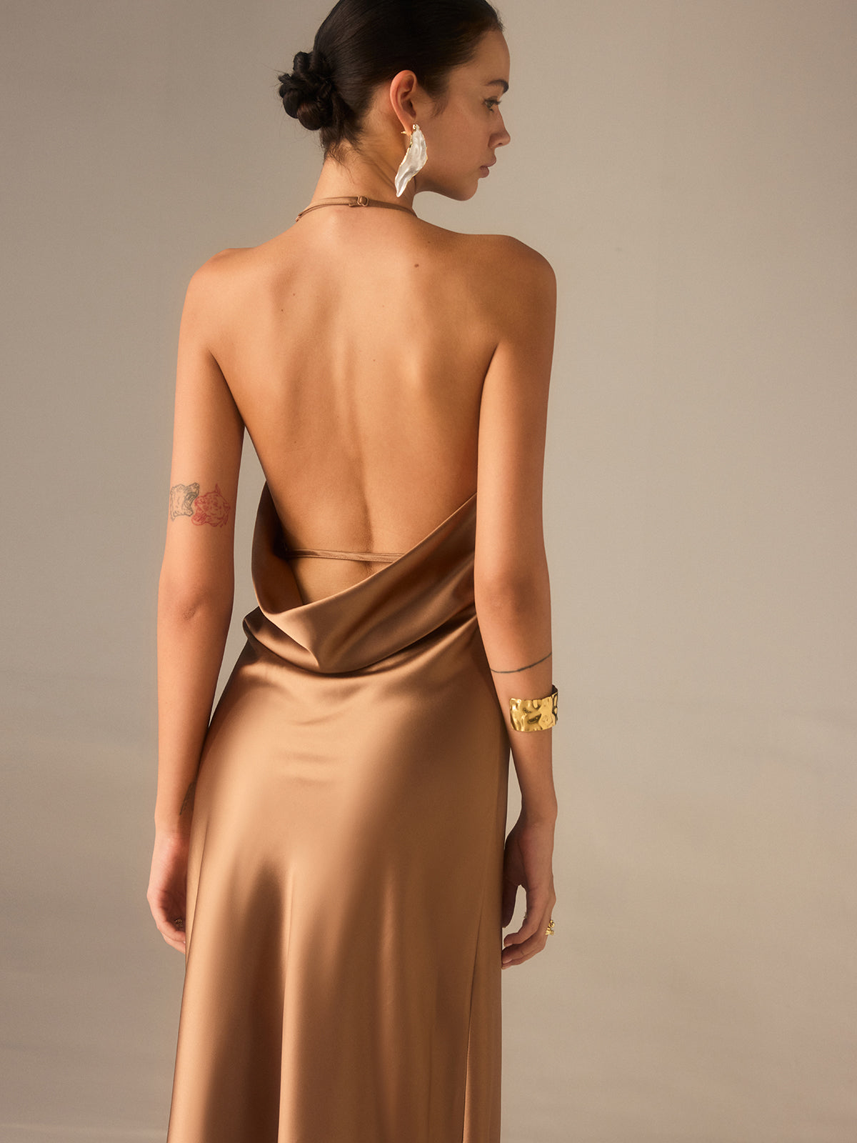 Satin Halter-Neck Backless Maxi Dress-Massicos